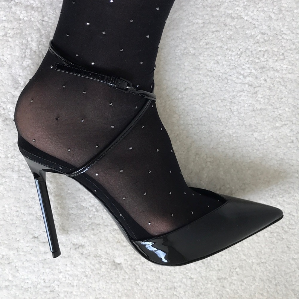BNIB RARE Saint Laurent YSL Anja Crystal Sock Pumps Patent Black 36 - Picture 4 of 8